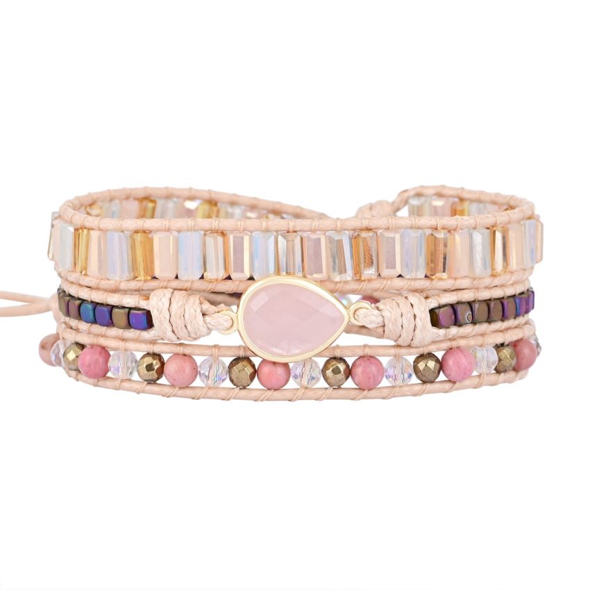 Precious Rose Quartz Teardrop Wrap Bracelet