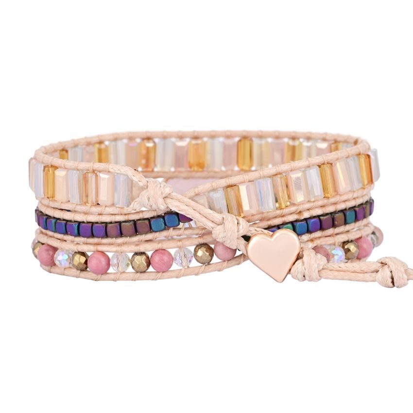 Precious Rose Quartz Teardrop Wrap Bracelet