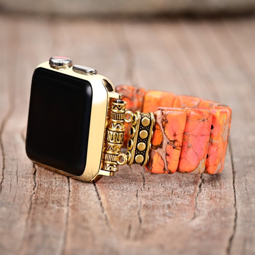 Orange Stone Beaded Stretch Watch Band – Boho Style for Apple Watch