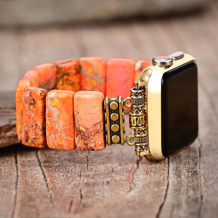 Orange Stone Beaded Stretch Watch Band – Boho Style for Apple Watch