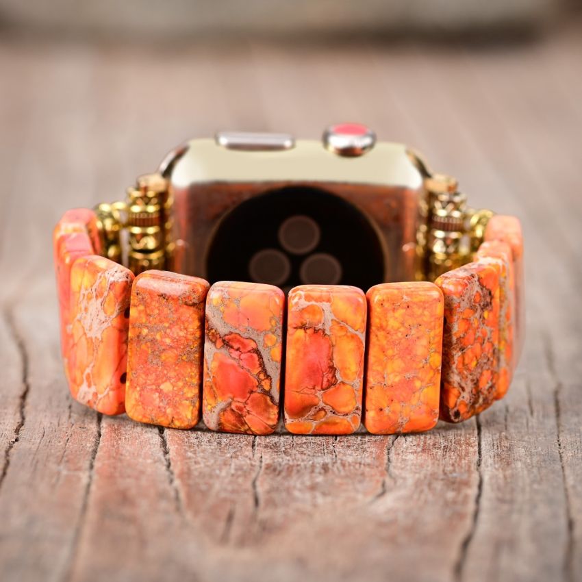 Orange Stone Beaded Stretch Watch Band – Boho Style for Apple Watch