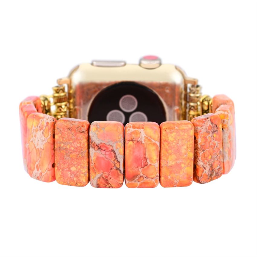 Orange Stone Beaded Stretch Watch Band – Boho Style for Apple Watch