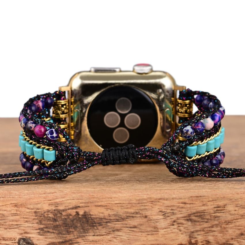 Imperial Jasper Beaded Woven Watch Band – Boho Apple Watch Strap
