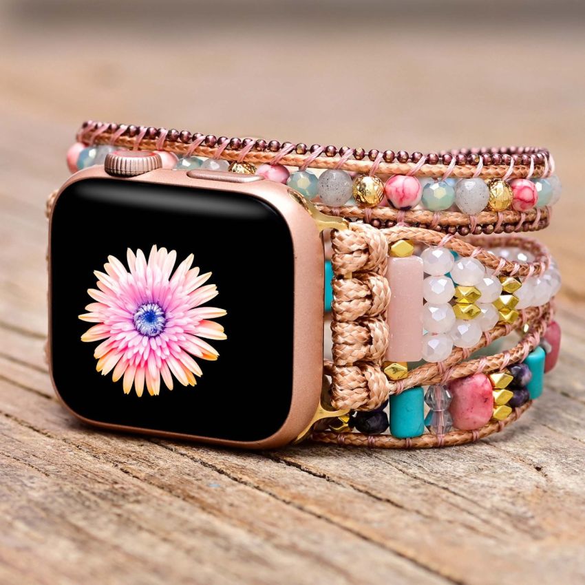 Bohemian Multi-Layer Beaded Apple Watch Strap – Rose Quartz & Agate