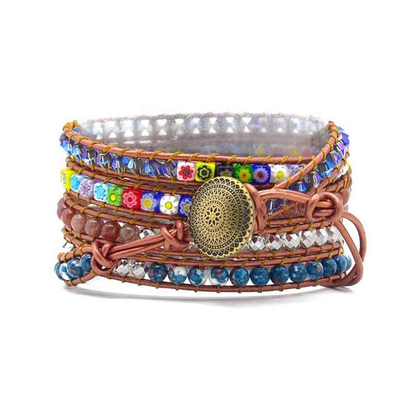 Imperial Flower Protection Wrap Bracelet – Boho Healing Crystal Leather Bracelet