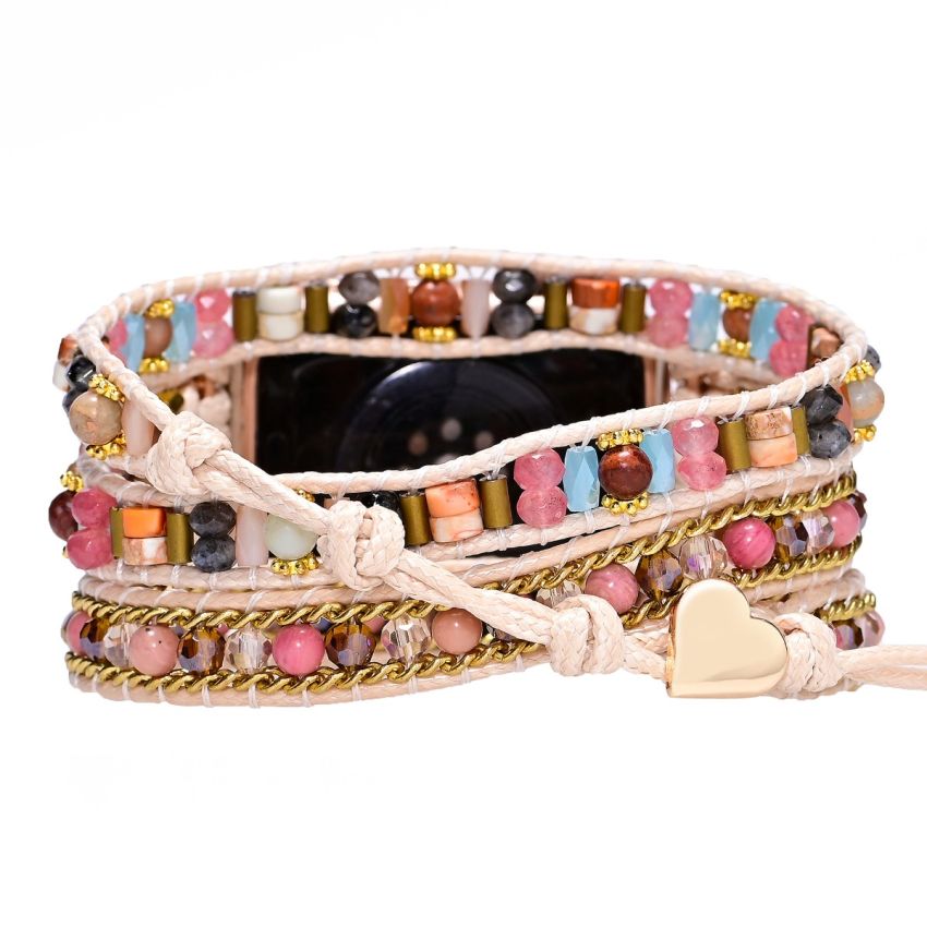 Boho Crystal Apple Watch Band – Handmade Multi-Layer Natural Stone Wrap Bracelet Strap