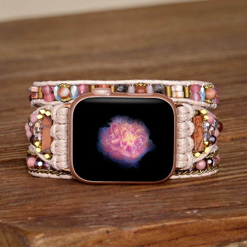 Boho Crystal Apple Watch Band – Handmade Multi-Layer Natural Stone Wrap Bracelet Strap