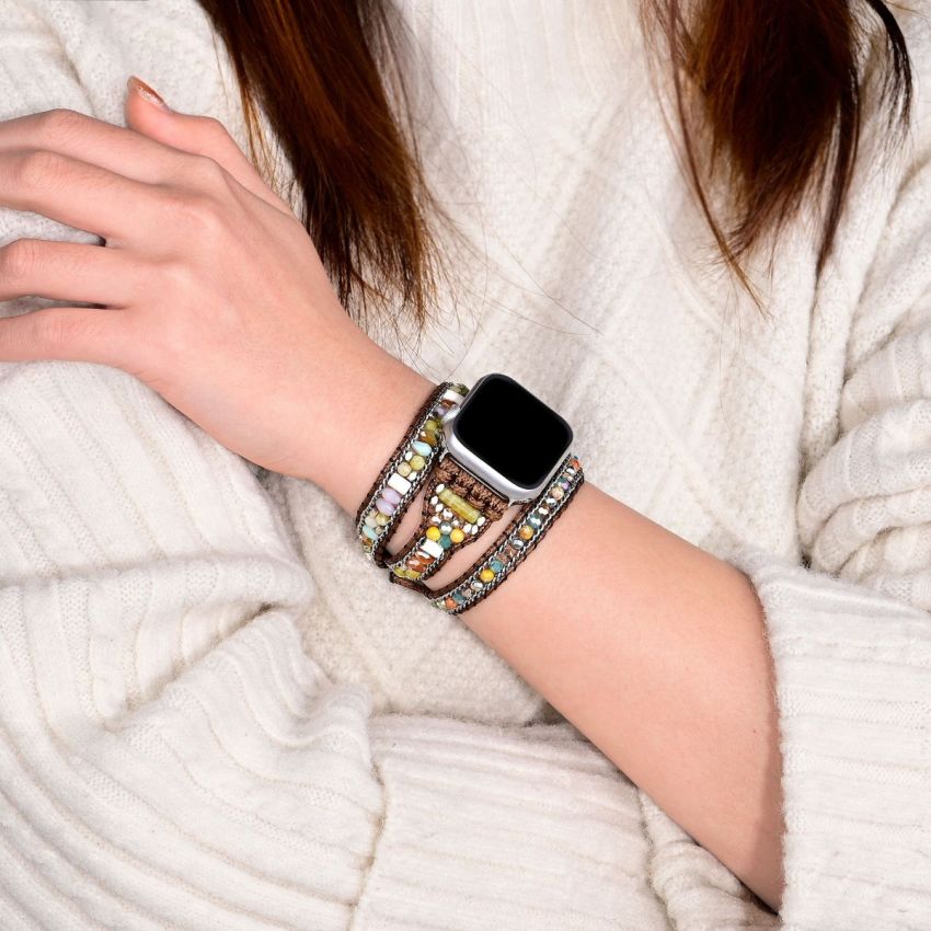 Boho Beaded Apple Watch Band – Handmade Bracelet Strap for Series 10/9/8/7/6/SE (38–49mm)