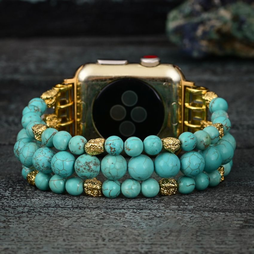 Turquoise Dream Stretch Apple Watch Band – Handmade Natural Stone Beaded Bracelet Strap (38–45mm)