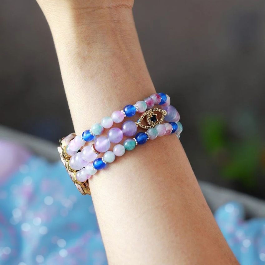 Lavender Gaze Stretch Apple Watch Band – Handmade Jade & Zircon Bracelet Strap (38–45mm)