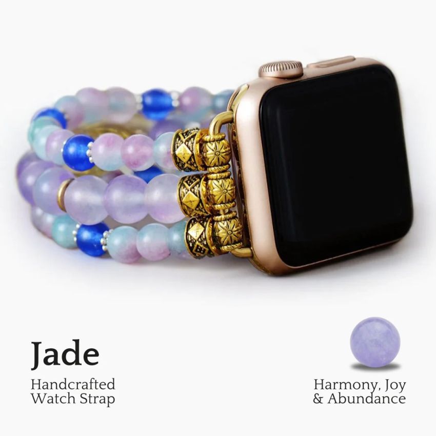 Lavender Gaze Stretch Apple Watch Band – Handmade Jade & Zircon Bracelet Strap (38–45mm)