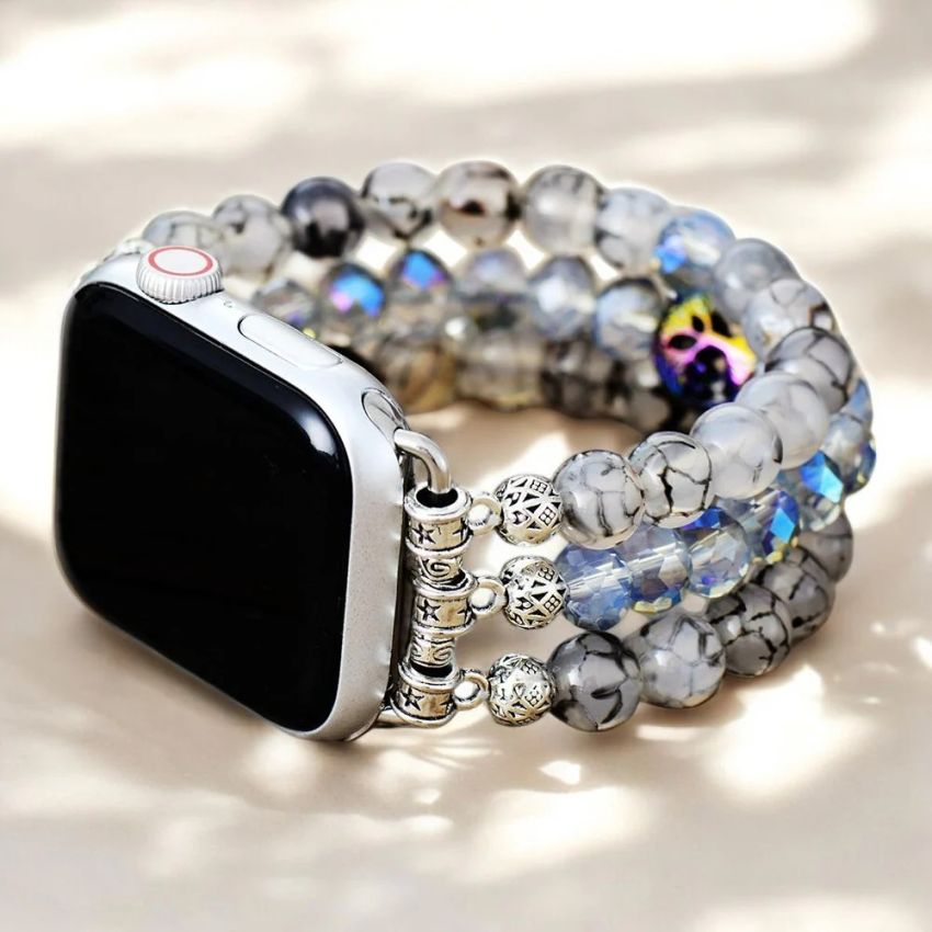 Labradorite Crystal Stretch Apple Watch Band – Handmade Transformative Stone Bracelet Strap (38–45mm)