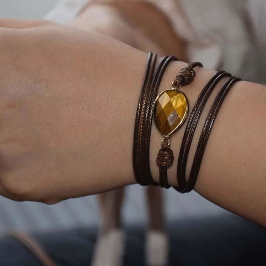 Handmade Natural Tiger’s Eye Gemstone Wrap Bracelet