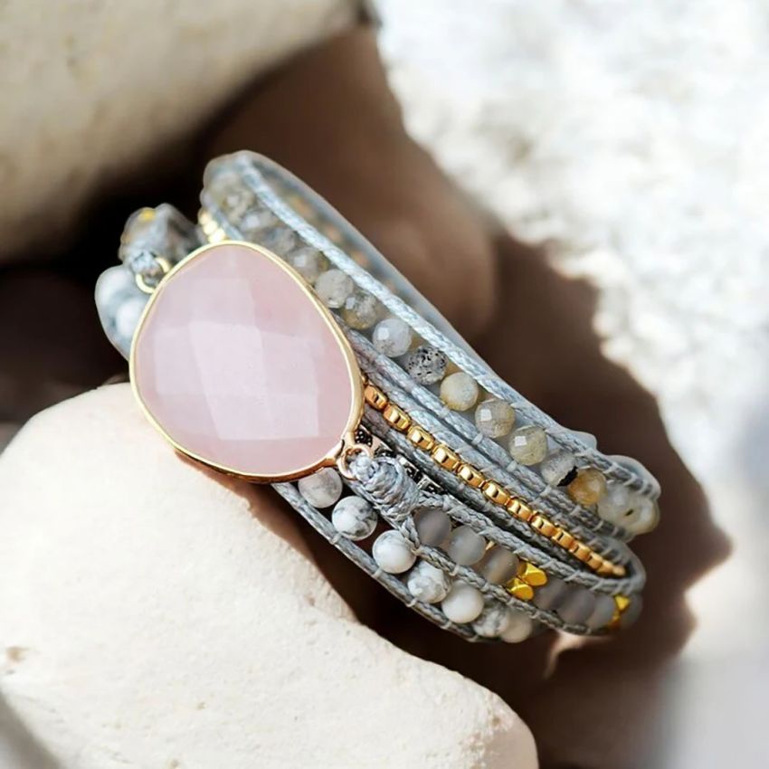 Rose Quartz Loving Wrap Bracelet – Handmade Heart Chakra Healing Crystal Jewelry