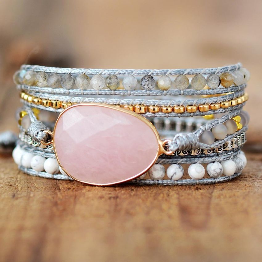 Rose Quartz Loving Wrap Bracelet – Handmade Heart Chakra Healing Crystal Jewelry