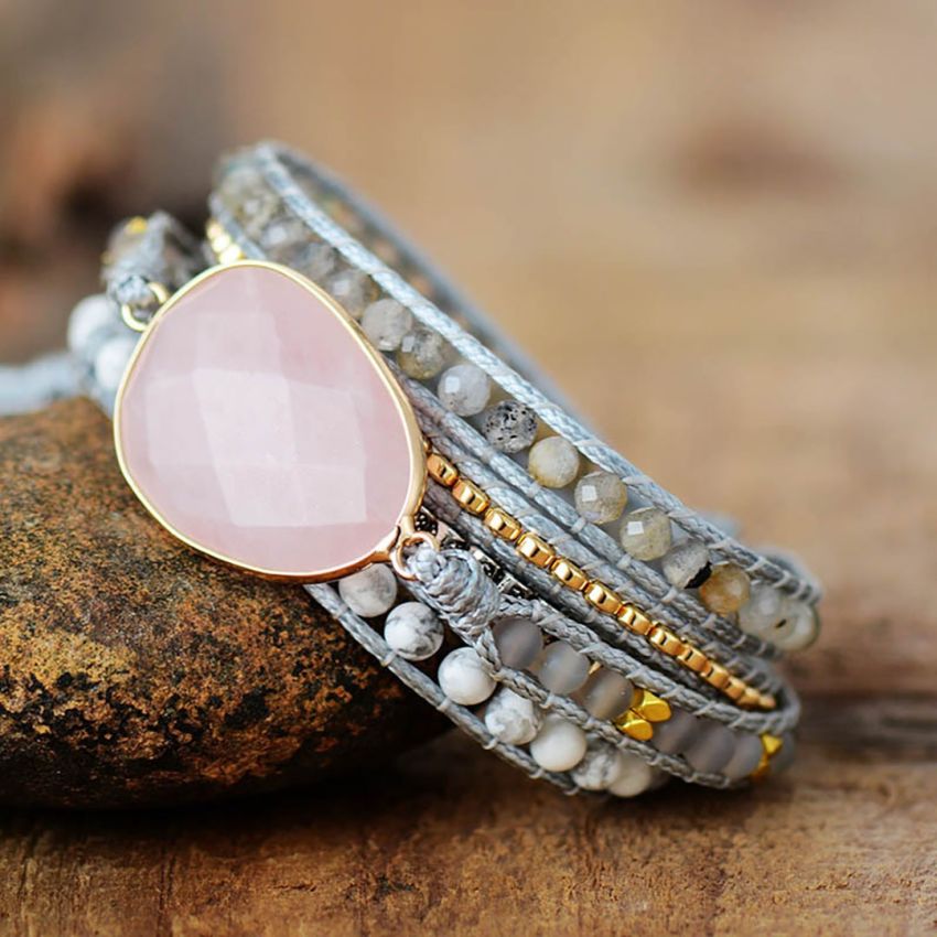 Rose Quartz Loving Wrap Bracelet – Handmade Heart Chakra Healing Crystal Jewelry