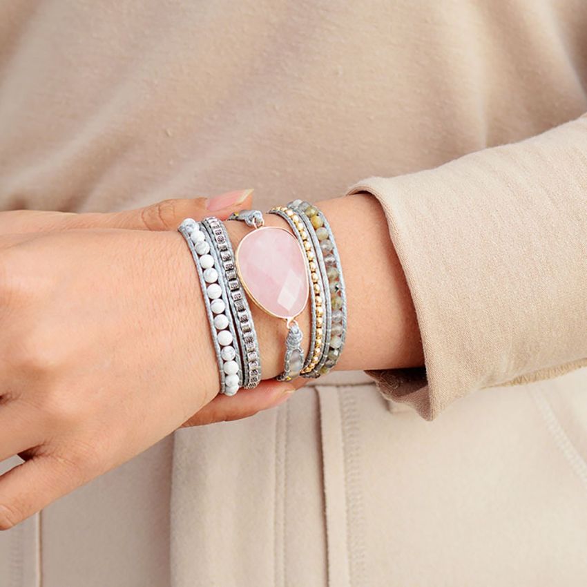 Rose Quartz Loving Wrap Bracelet – Handmade Heart Chakra Healing Crystal Jewelry
