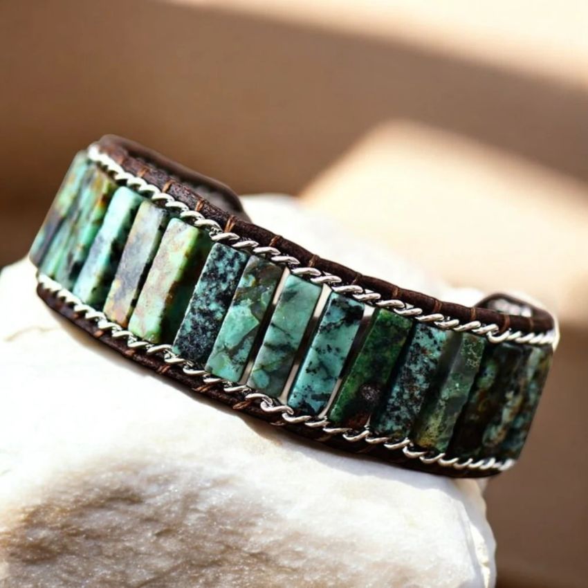 Oceanic Turquoise Cuff Bracelet – Handmade Adjustable Chakra Healing Jewelry