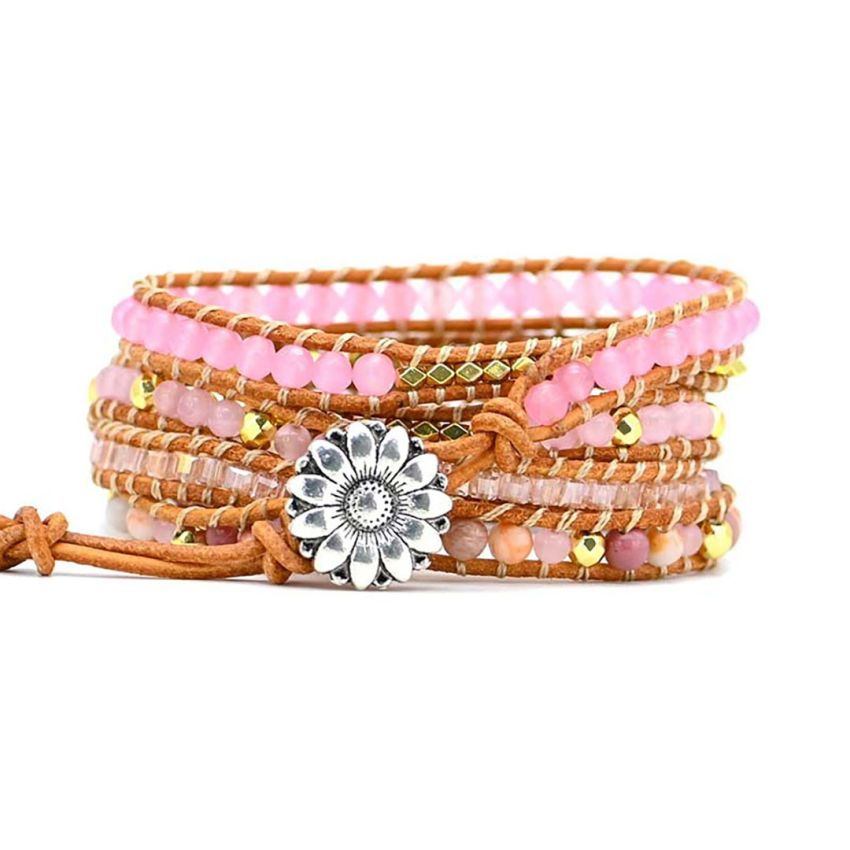 Golden Rose Quartz Bracelet – Handmade Heart Chakra Healing Wrap Bracelet