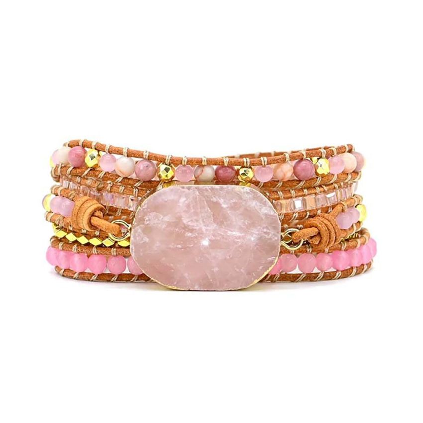 Golden Rose Quartz Bracelet – Handmade Heart Chakra Healing Wrap Bracelet
