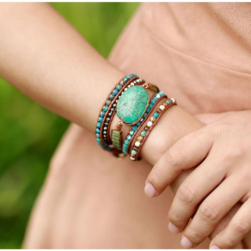 Twisted Ocean Jasper Wrap Bracelet – Handmade 5-Layer Courage & Grounding Jewelry