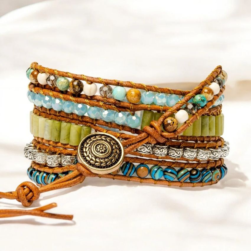 Twisted Ocean Jasper Wrap Bracelet – Handmade 5-Layer Courage & Grounding Jewelry