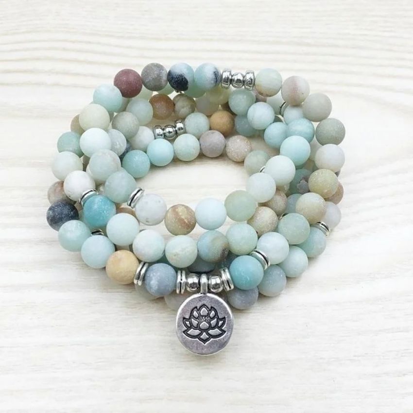 108 Natural Matte Amazonite Mala Prayer Beads