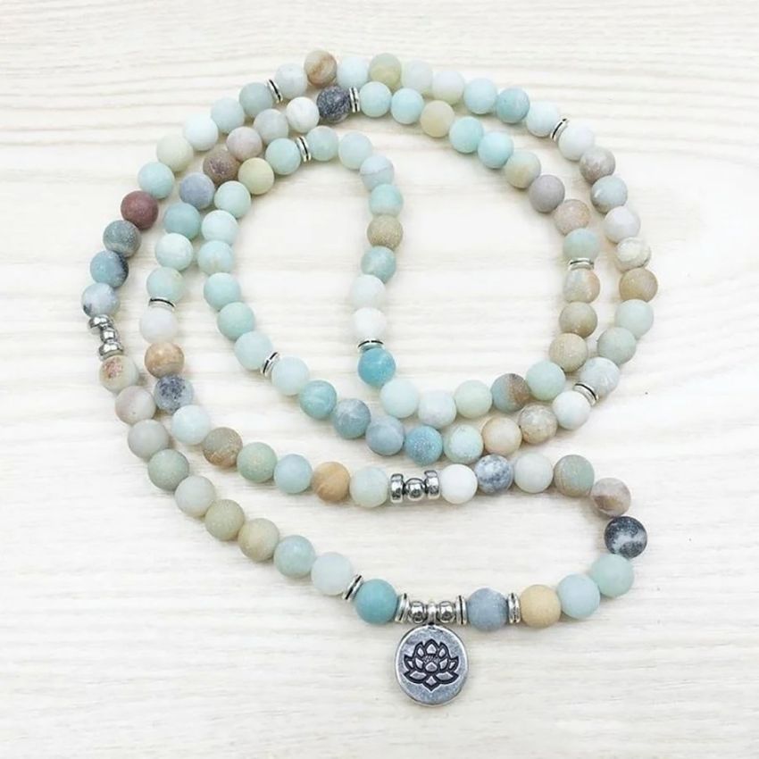 108 Natural Matte Amazonite Mala Prayer Beads