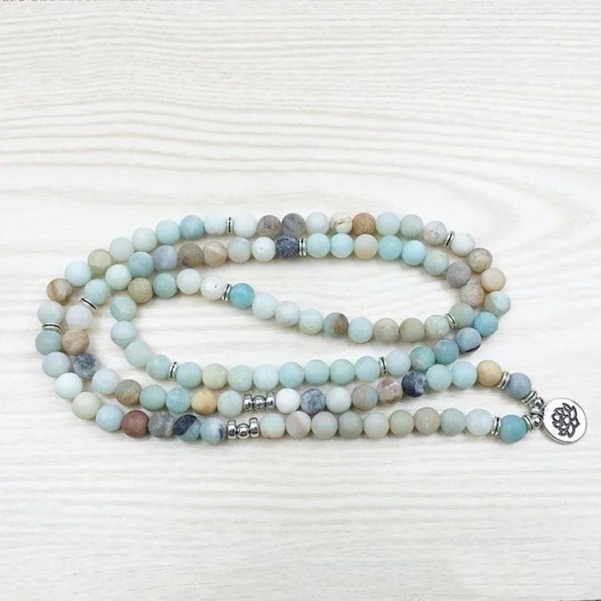 108 Natural Matte Amazonite Mala Prayer Beads