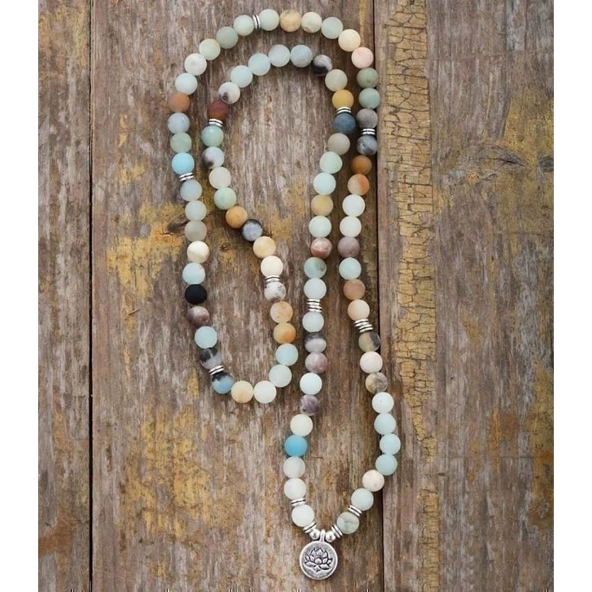 108 Natural Matte Amazonite Mala Prayer Beads