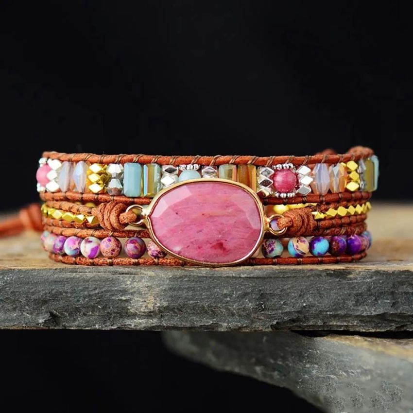 Natural Rhodonite & Jasper Wrap Bracelet
