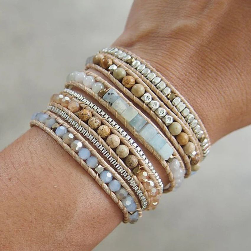 Natural Amazonite, Jasper & Jade Stone Wrap Bracelet