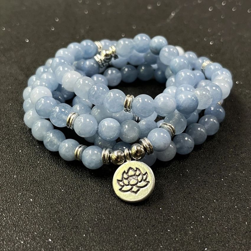 108 Bead Calcite & Freshwater Pearl Mala Bracelet – with Spiritual Charm