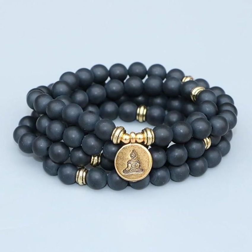 108 Bead Black Onyx Mala Bracelet – with Spiritual Charm