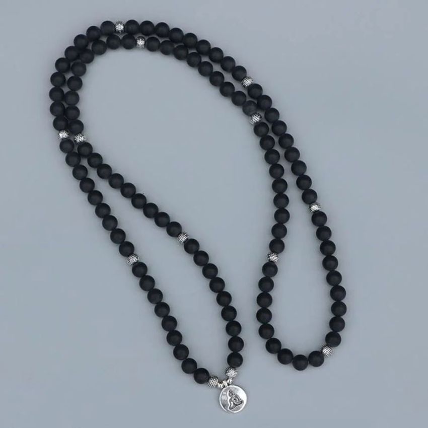 108 Bead Black Onyx Mala Bracelet – with Spiritual Charm