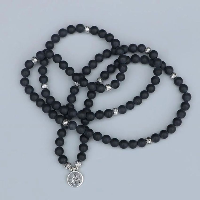 108 Bead Black Onyx Mala Bracelet – with Spiritual Charm
