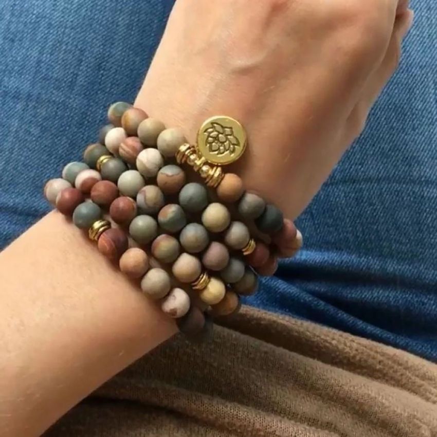 108 Bead Jasper Mala Bracelet – with Spiritual Charm