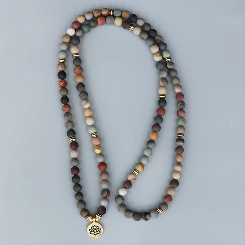 108 Bead Jasper Mala Bracelet – with Spiritual Charm