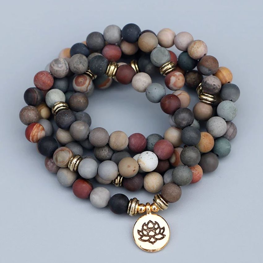 108 Bead Jasper Mala Bracelet – with Spiritual Charm