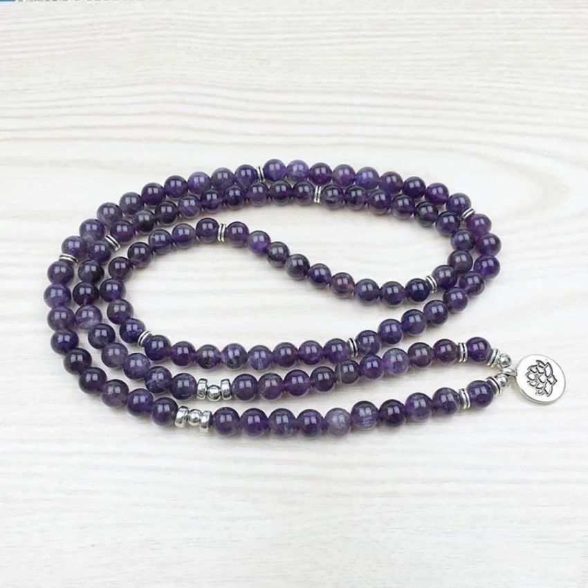 108 Bead Amethyst Mala Bracelet – with Spiritual Charm