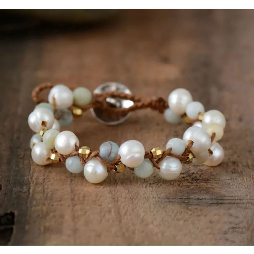 Freshwater Pearl & Amazonite Tree of Life Bracelet