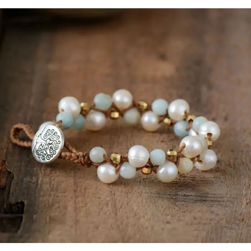 Freshwater Pearl & Amazonite Tree of Life Bracelet