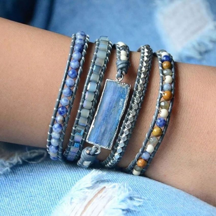 Silver Blue Topaz Wrap Bracelet – 5 Layer Healing Gemstone Bracelet