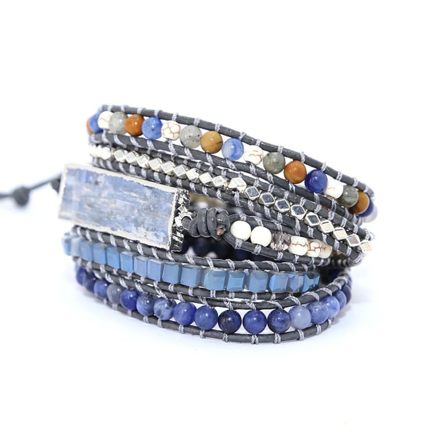 Silver Blue Topaz Wrap Bracelet – 5 Layer Healing Gemstone Bracelet