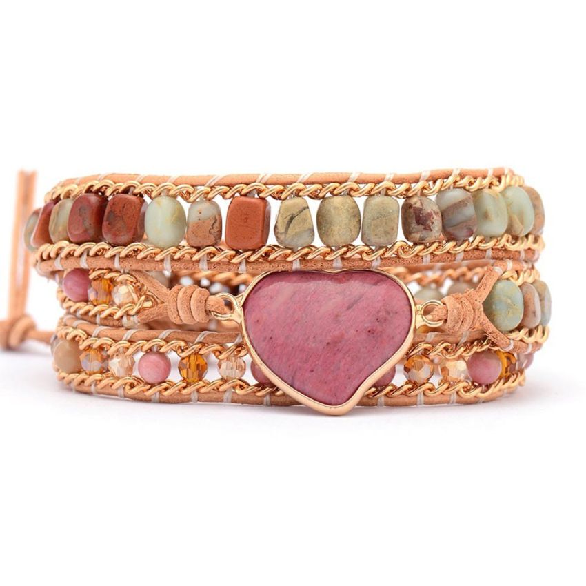 Rhodonite & Jasper Heart Chakra Wrap Bracelet – Handmade Healing Jewelry