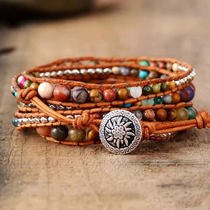 Gemstone Chakra Healing Wrap Bracelet – Handmade Leather Jewelry