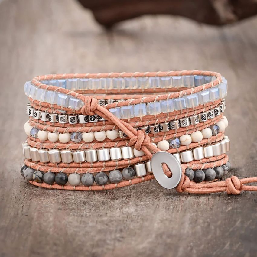 Celestine Druzy & Natural Stone 5-Layer Wrap Bracelet
