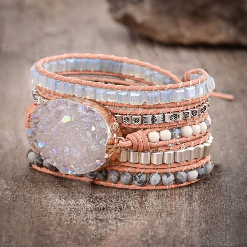 Celestine Druzy & Natural Stone 5-Layer Wrap Bracelet