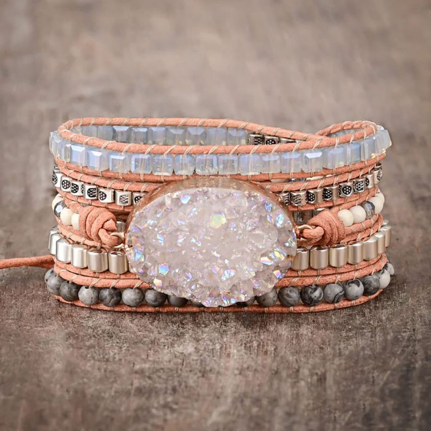 Celestine Druzy & Natural Stone 5-Layer Wrap Bracelet