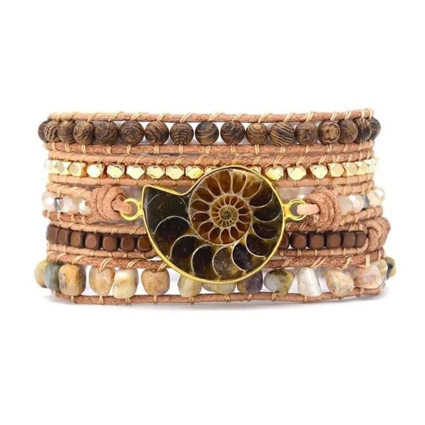 Sunstone & Ammonite Gold-Plated 5-Layer Wrap Bracelet